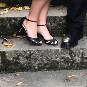 Sparkle black peep toe heels